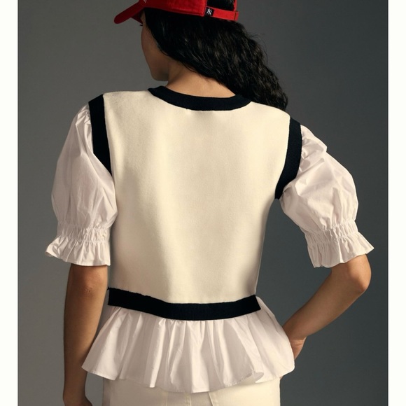 NWT! Anthropologie Layered Poplin Sweater Top in Cream/White/Black size XS - Picture 4 of 11